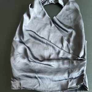 NWT Zara Satin Charcoal Sleeveless Halter Top